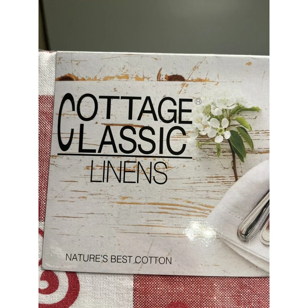 Cottage Classic Linens Red White Plaid Hearts Tablecloth 52”x70” Oblong